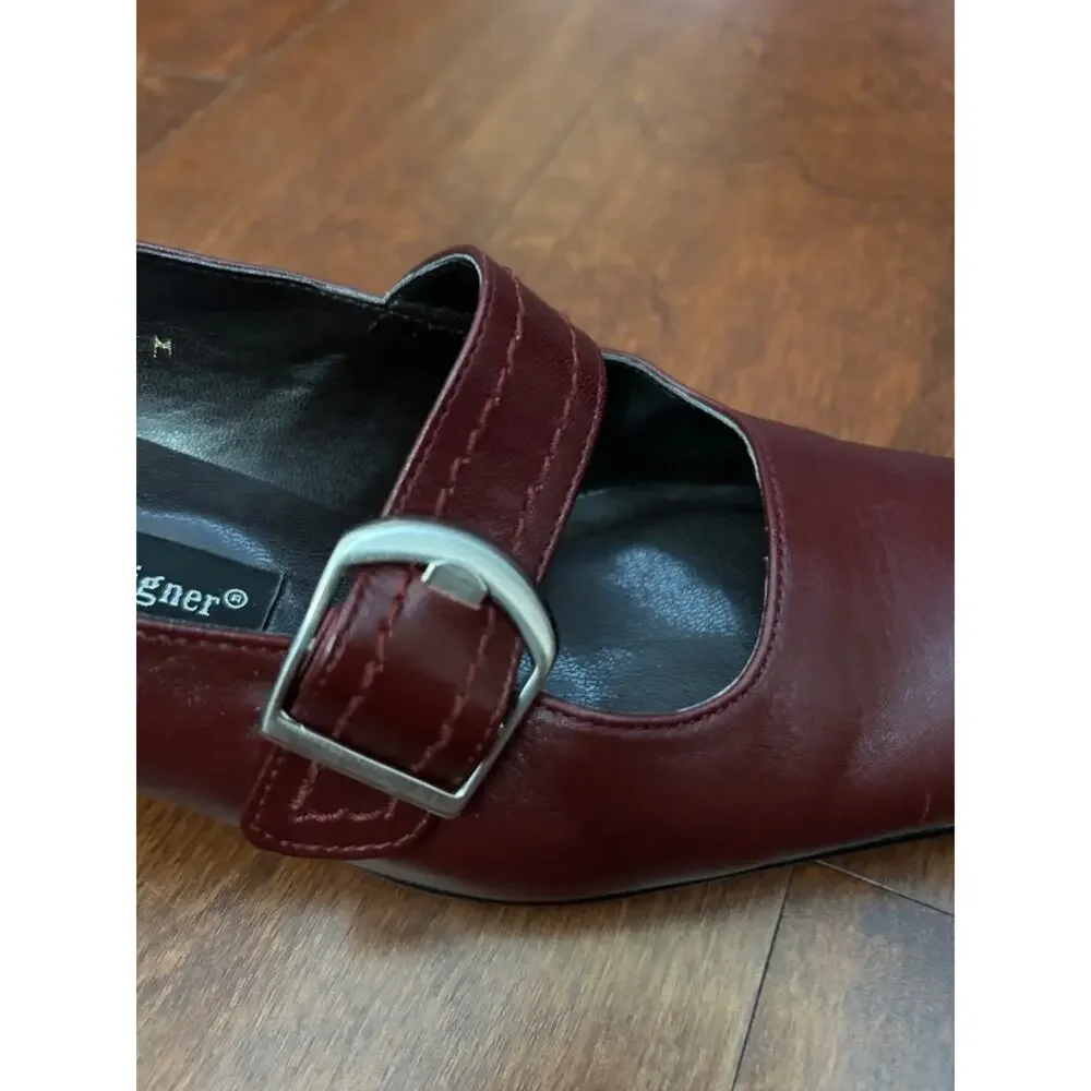 Vintage Etienne Aigner Women's Oxblood Leather Mary Jane Buckle Heels, Size 8